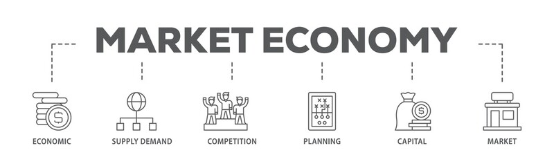 Market economy banner web icon illustration concept with icon of economic, supply demand,...