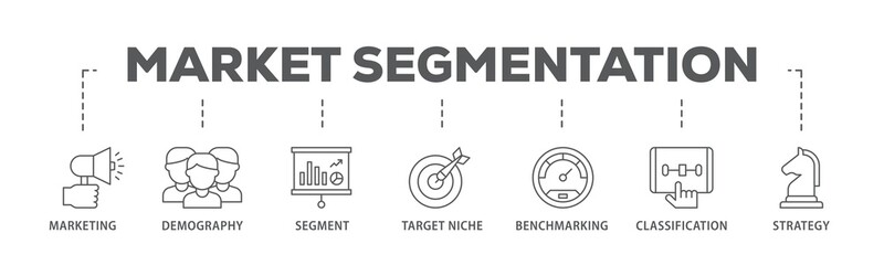 Market segmentation banner web icon illustration concept with icon of marketing, demography, segment, target niche, benchmarking, classification, strategy icon live stroke and easy to edit 