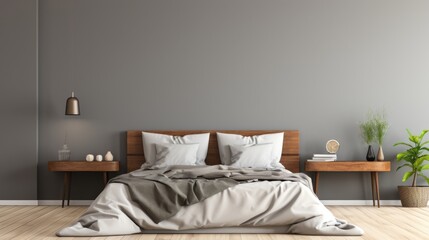 Fototapeta na wymiar Sleek Slumber Modern Platform Bed Adorned with Luxurious Bedding