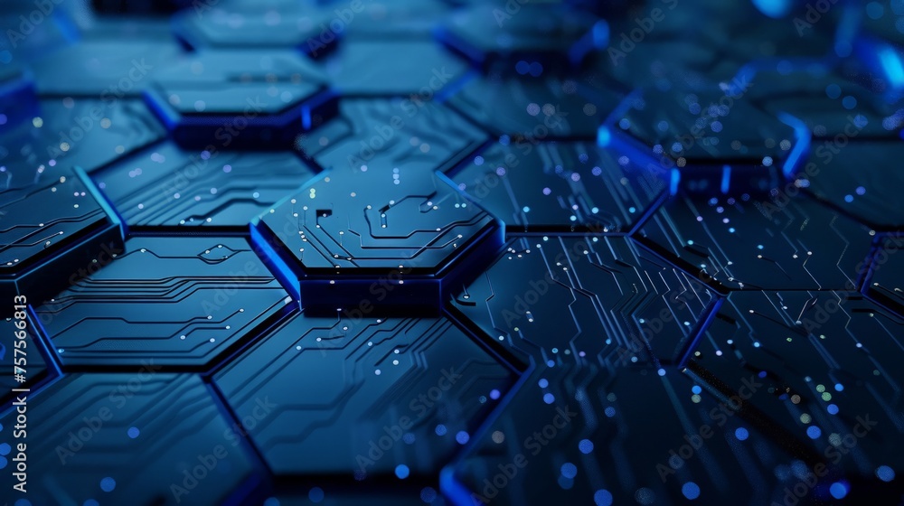 Poster abstract futuristic hexagons and circuit board, high computer technology, innovation communication c
