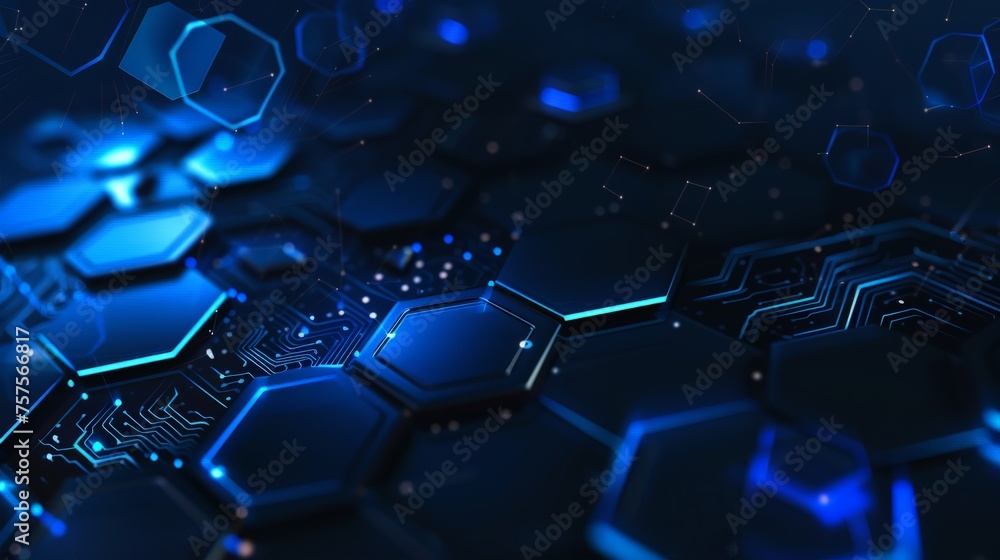 Poster abstract futuristic hexagons and circuit board, high computer technology, innovation communication c