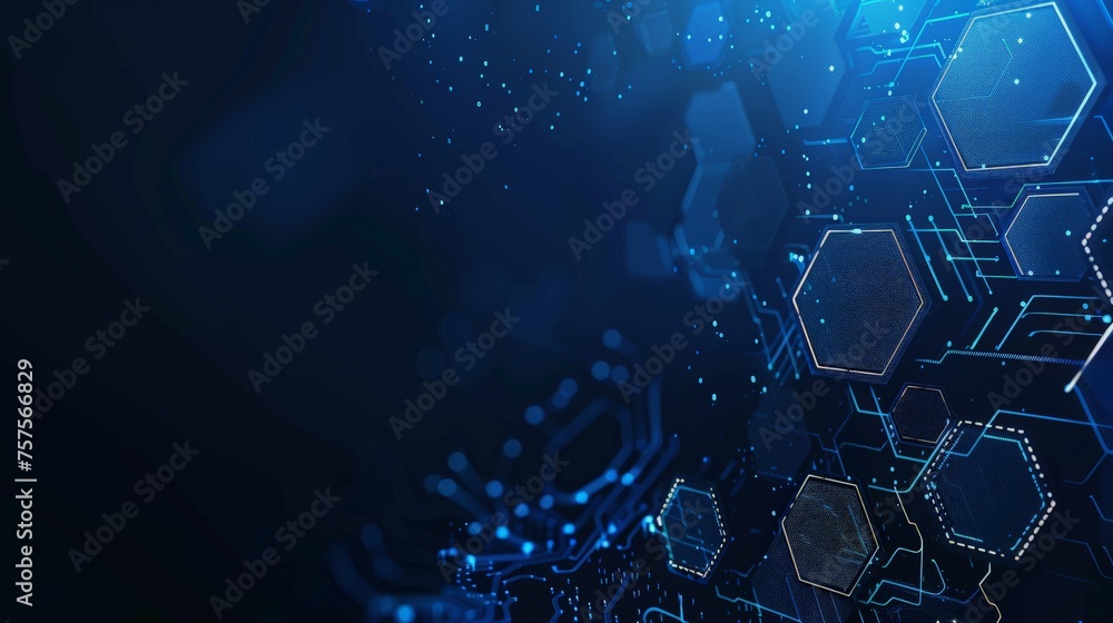 Poster abstract futuristic hexagons and circuit board, high computer technology, innovation communication c