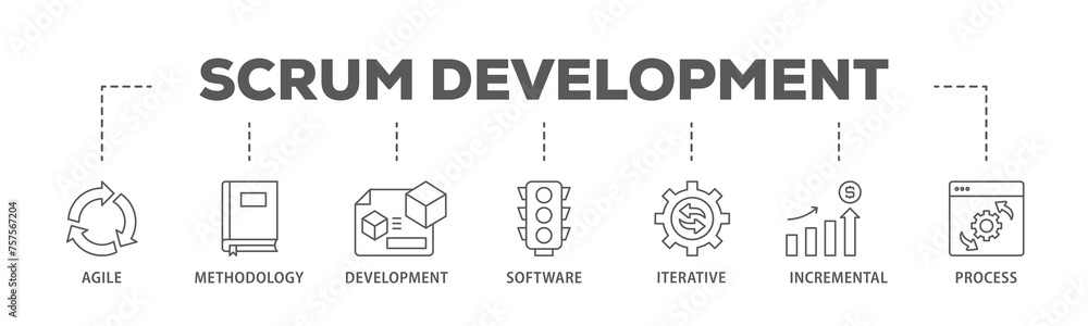 Poster scrum development banner web icon illustration concept with icon of agile, methodology, development,