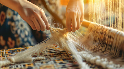 A person weaving a fabric, representing interconnectedness and interdependence in business operations