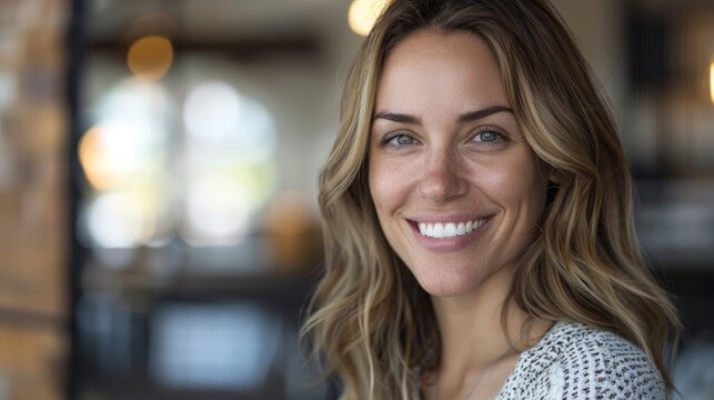 Close up portrait of smiling beautiful millennial businesswoman or CEO looking at camera, happy female boss posing making headshot picture for company photoshoot,