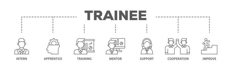 Trainee banner web icon illustration concept with icon of intern, apprentice, training, mentor,...