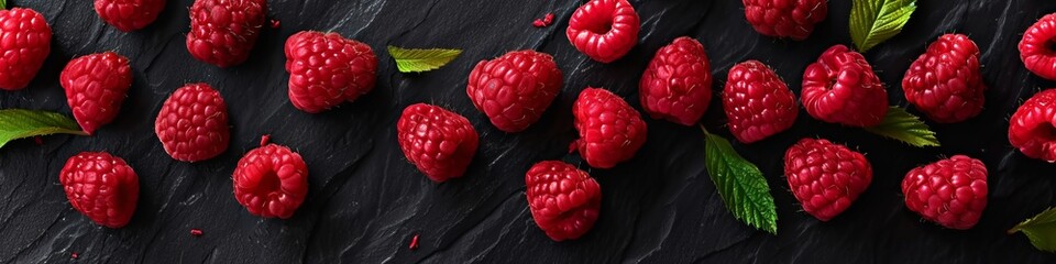 raspberries on a black background.