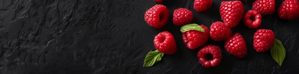 raspberries on a black background.