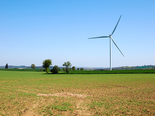 Wind turbine in the French countryside in the Sarthe department 
