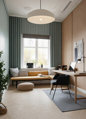 Scandinavian Home Office: Minimalist Workspace with Daybed & Modern Desk