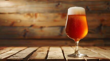 Glass beer on wood background with copyspace - obrazy, fototapety, plakaty