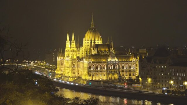 Top view of Hungarian Parliament at night