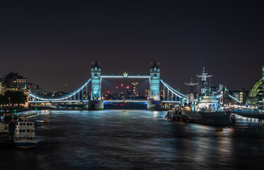 tower bridge at night in London and river Thames