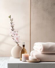 Spa background with towels, candles and copy space