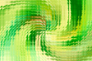 Dynamiczna kompozycja ze spiralnym wirem w zielonej kolorystyce z geometryczną teksturą szklanych kwadratowych płytek - abstrakcyjne graficzne tło - obrazy, fototapety, plakaty