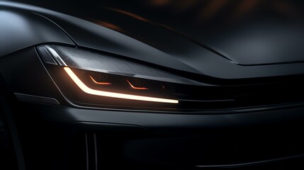 Close-Up of Black Luxury Car's Headlights

