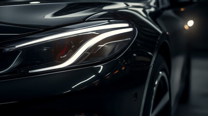 Obraz na płótnie Canvas Close-Up of Black Luxury Car's Headlights