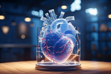 a glass heart in a glass container - obrazy, fototapety, plakaty