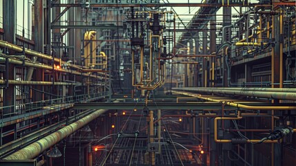 Fototapeta premium Power plant - transformation station. Multitude of cables and wires