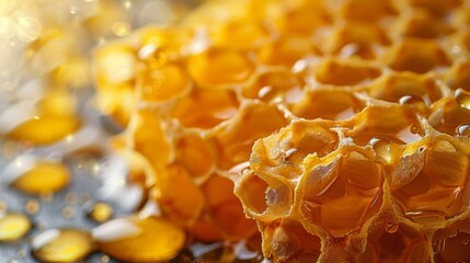 Yellow beautiful honeycomb with honey, background