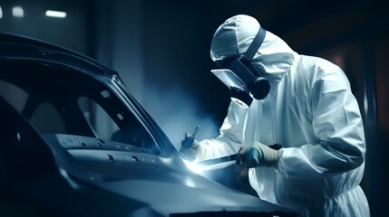Automobile Repairman/Painter in Protective Workwear

