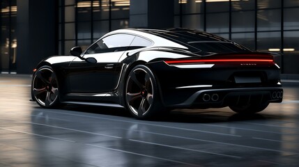 Obraz premium 3D Render: Black Sports Car on Dark Background