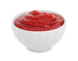 Fotobehang Tasty ketchup in bowl isolated on white. Tomato sauce © New Africa