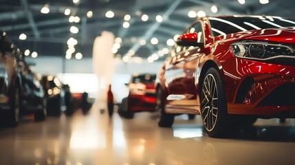 Luxury Car Showcase: Blurred Background of New Cars

