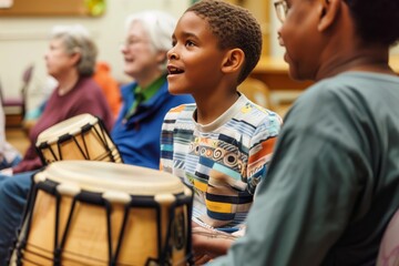 Joyful drumming workshop with diverse participants