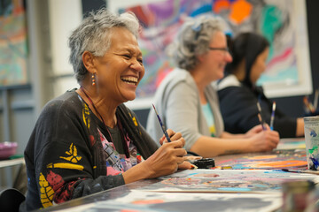 Senior woman enjoying art class