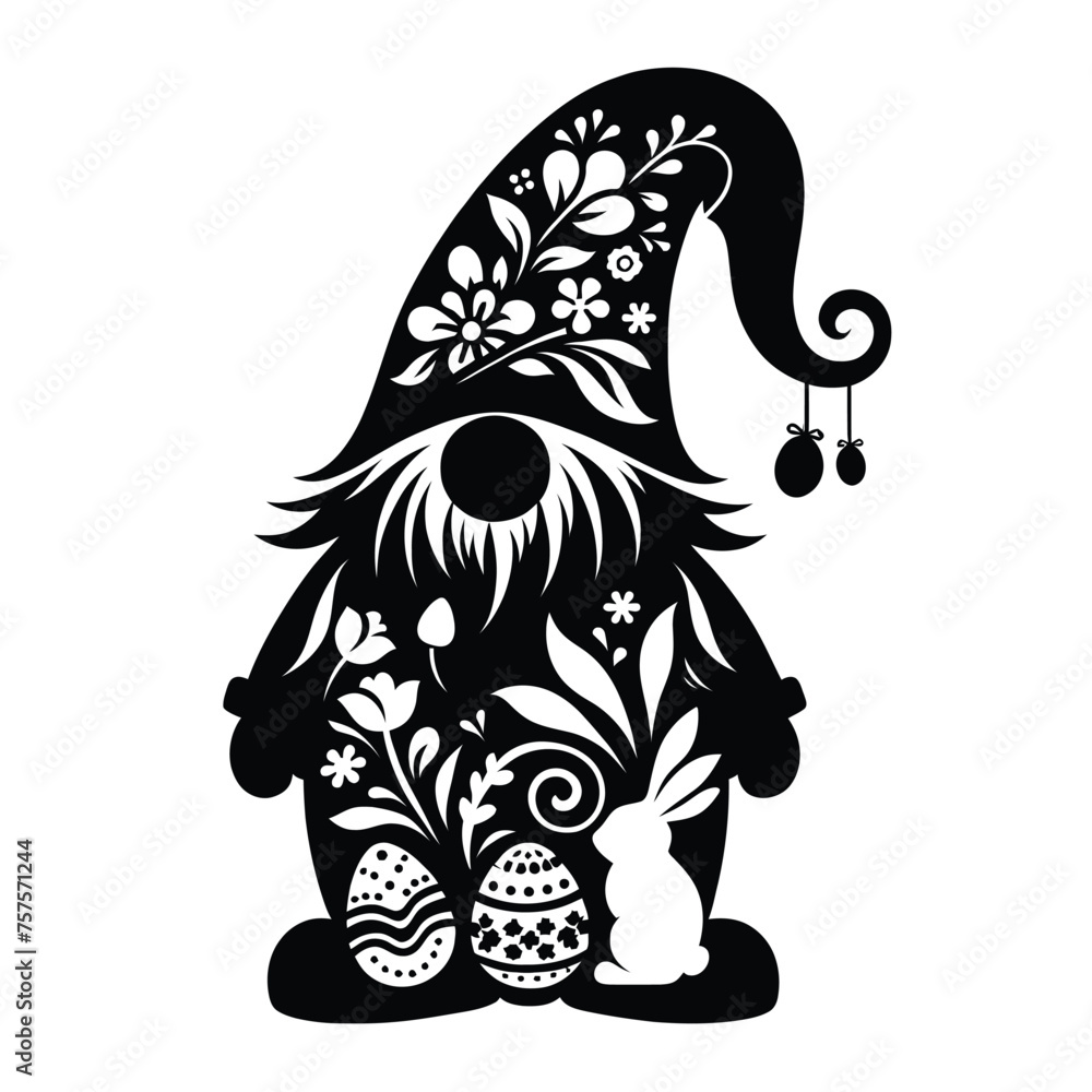 Wall mural easter gnome silhouette with patterned hat and eggs