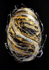Easter Elegance: Abstract Stroke of a Golden Easter Egg on a Black Background.