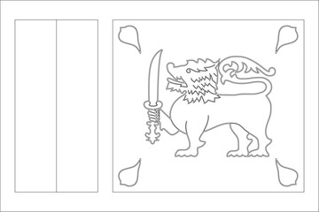 Sri Lanka flag - thin black vector outline wireframe isolated on white background. Ready for colouring.