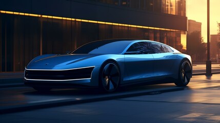 Generative AI Illustration of Side View of Blue Car