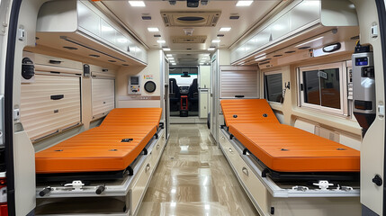 Inside mobile ambulance: equipped for swift emergency response with advanced technology - obrazy, fototapety, plakaty