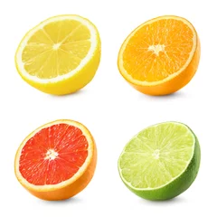 Rolgordijnen Citrus fruits. Cut fresh lemon, grapefruit, lime and orange isolated on white, set © New Africa