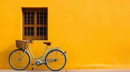 Rolgordijnen Bicycle Nostalgia Mustard-Colored Background © Muhammad