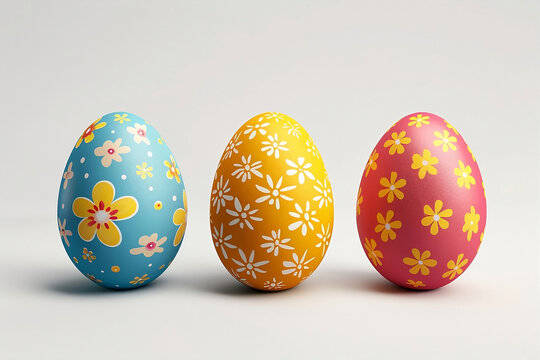 Colorful Easter eggs with flower patterns.