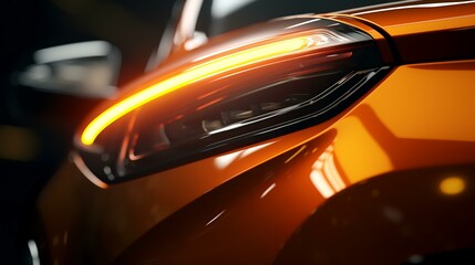 Sleek Luxury SUV: Orange and Black Modern Car with Headlights On