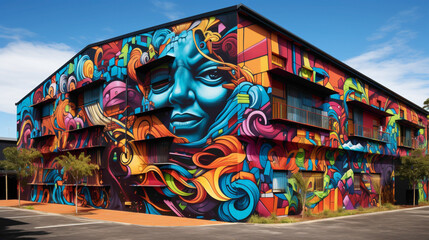 Marvel at the intricate details and mesmerizing designs of a vibrant street art mural on a city wall.