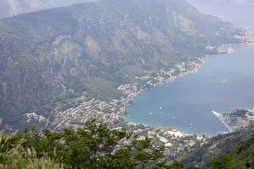 Viewpoint of panorama of Kotor of the Adriatic Sea from observation deck on the top of the mountain, Kotor, Montenegro