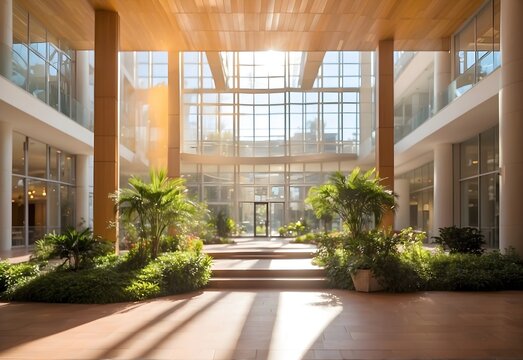 Blurred image of a sunny atrium, generative AI
