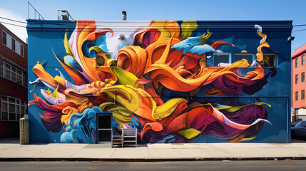Marvel at the bold and expressive strokes of a vibrant street art mural that defines the spirit of the city. - obrazy, fototapety, plakaty
