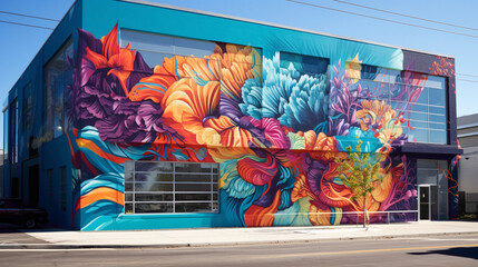 Marvel at the bold and daring spirit of urban creativity with a vibrant street art mural that...