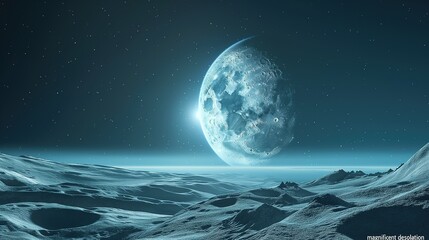 Naklejka na ściany i meble Serene Lunar Landscape With a Majestic Full Moon on a Clear Night