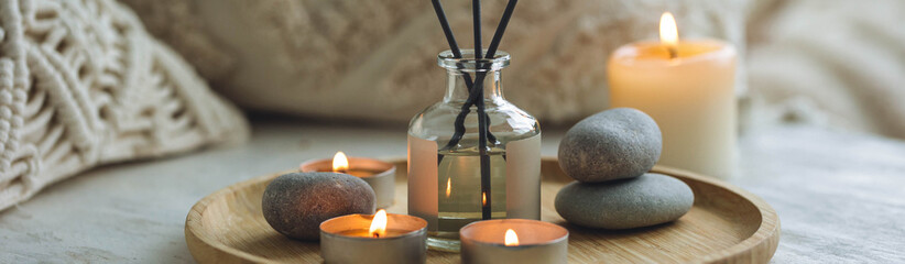 Aromatherapy, atmosphere of relax, serenity and pleasure. Concept of spa treatment in salon....