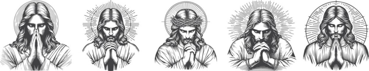 Spiritual Reflections: Christ Kneeling in Devotion vector set