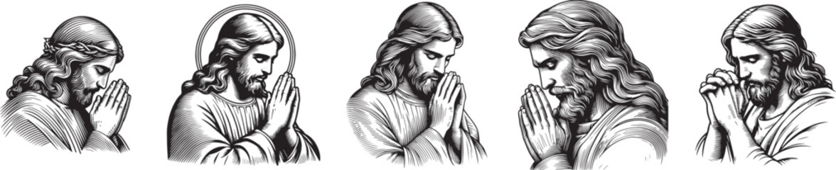 Heavenly Devotion: Jesus at Prayer hand drawing set