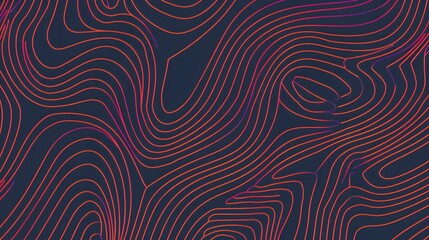 contour topographic wave lines background, red abstract pattern texture on dark background