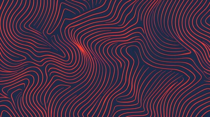Fototapeta premium contour topographic wave lines background, red abstract pattern texture on dark background